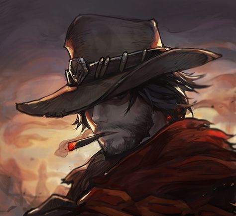 ArtStation - McCREE, Chocofing R Cowboy Character Design, Mccree Overwatch, Cowboy Theme, Cute Names, Aesthetic Background, Character Design Male, Dnd Characters, Aesthetic Backgrounds, Fantasy Character Design