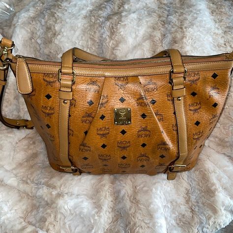 MCM Cognac Visetos 2-Way Bag Mcm Handbags, 2 Way, Cognac, Exterior, Handbags, How To Wear