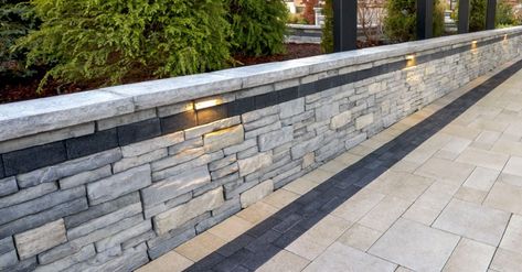 5 Wall Blocks for Stunning Vertical Landscape Elements and Retaining Walls | Unilock Paver Designs, Stone Retaining Wall, Landscaping Retaining Walls, Vertical Landscape, Front Landscaping, Landscape Elements, Walled Garden, Landscaping Supplies, Retaining Walls