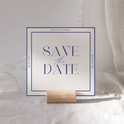 Minimal Save The Date Design, Date Square, Save The Date Online, Future Spouse, Date Squares, Save Our Date, Minimal Wedding Invitation, Blue Invitation, Modern Save The Dates