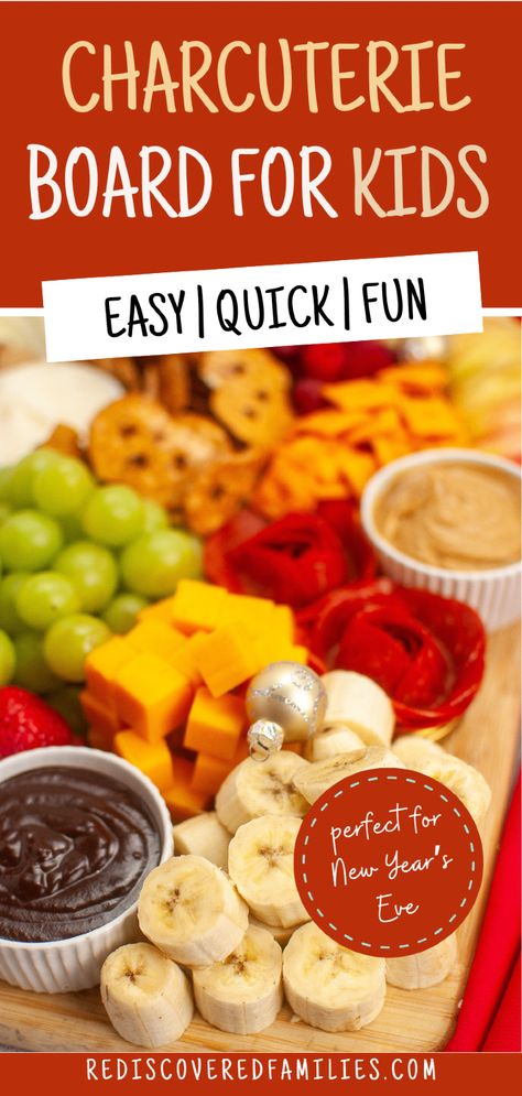 Looking to make an easy New Year's Eve charcuterie board for kids that's as simple as it is fun? This DIY board is ideal for any celebration, from New Year's to a birthday or Christmas Eve gathering. Filled with healthy options and kid-approved ideas, it's a great kids recipe for lunch, dinner, or a special party treat. Check out rediscoveredfamilies.com for the instructions, and save this pin to find it again when you need inspiration! New Years Eve Kids Charcuterie Board, New Year’s Eve Breakfast For Kids, Fun New Year’s Eve Food For Kids, New Years With Kids Food, Nye Treats For Kids, New Year’s Eve Charcuterie Board Kids, New Years Food Kids, Kids Party Charcuterie Board, New Years Kids Snacks