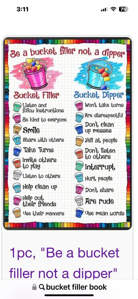 Bucket Dippers And Bucket Fillers, Bucket Filler Reward System, Be A Bucket Filler Not A Dipper, Bucket Filler Bulletin Board, Bucket Filler Book, Bucket Filler Activities, Classroom Aesthetic, Future Educator, Fill Your Bucket