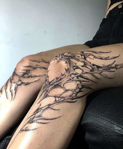 Knee Cyber sigilism Tattoo| Edgy Tattoos | Tattoos | Heart Tattoos | Cyber Tattoos Skeleton Wing Tattoos On Back, Cybersigil Knee Tattoo, Black Work Arm Tattoo, Cybersigil Leg Tattoo, Leg Tattoos Sketch, Cybersigil Tattoo Arm, Cybersigilism Knee Tattoo, Cybersigil Tattoo Back, Cybersigilism Leg Tattoo