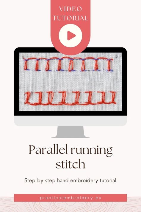 Parallel running stitch Running Stitch Variations, Running Stitch Design, Embroidery Stitch, Hand Embroidery Tutorial, Border Designs, Running Stitch, Hand Embroidery Stitches, Embroidery Tutorials, Stitch Design