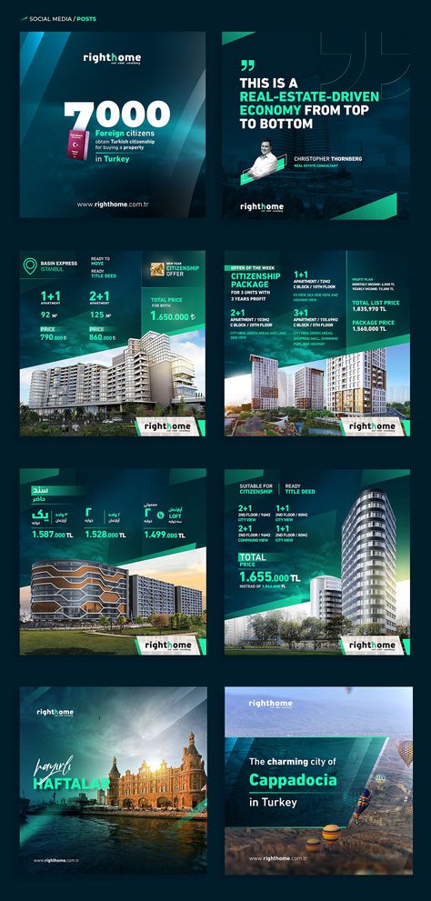 Social Media - Righthome on Behance Real Estate Banner, Inmobiliaria Ideas, Mises En Page Design Graphique, Real Estate Marketing Design, Real Estate Advertising, Real Estate Ads, Social Media Advertising Design, Instagram Advertising, Social Design