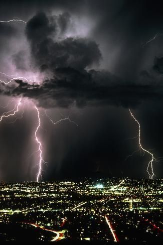 size: 18x12in Photographic Print: Lightning Strikes At Night In Tucson, Arizona, USA by Keith Kent : Aesthetic Thunder, Turkey Recipes Healthy, Zoom Wallpaper, Lightning Sky, Sunset Street, Lightning Photos, Recipes Healthy Easy, Lightning Storms, Lighting Storms