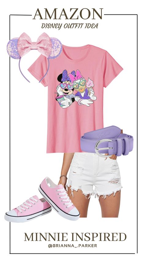 Mickey Outfit Women, Minnie Mouse Outfit Women, Cute Disney Shirts Minnie Mouse, Disney Pink Outfit, Disney Outfit Ideas For Women, Adult Disney Outfits For Women, Pink Disney Outfit, Disney Outfits Pink Ears, Minnie Mouse Disneybound