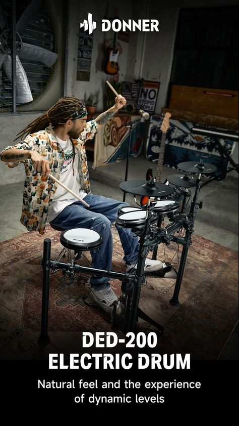 The powerful and dynamic DED-200 comes with 31 ready-to-use drum kit sounds, 450 drum and cymbal sounds, and 50 built-in accompaniment tracks. In addition, the LS module provides authentic drum samples which will surprise you with how authentic the kit is. Electric Drum Set, Drum Throne, Drum Sets, Drum Pad, Electronic Drums, Drum Kit, Drum Kits, Drum Set, Electronic Kits