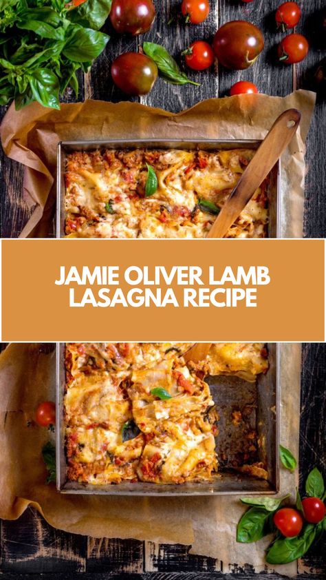 Jamie Oliver’s Lamb Lasagna is made with lamb, beef, fresh rosemary, ricotta, and feta cheese, layered with no-boil noodles and tomato sauce, creating a flavorful dish that takes 1 hour and 30 minutes to prepare! Beef Lasagna Recipe Ricotta, Lamb Lasagna Recipe, Jamie Oliver Lamb, Lamb Lasagna, Jamie Oliver 5 Ingredients, Beef Lasagna Recipe, Lasagna Recipe With Ricotta, Beef Lasagna, Eggplant Lasagna