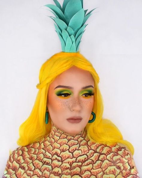 Pineapple Makeup Look, Pineapple Makeup, Yellow Concealer, Yellow Eyeshadow, Instagram Makeup, Essence Cosmetics, Brow Pomade, Matte Foundation, Creative Makeup Looks