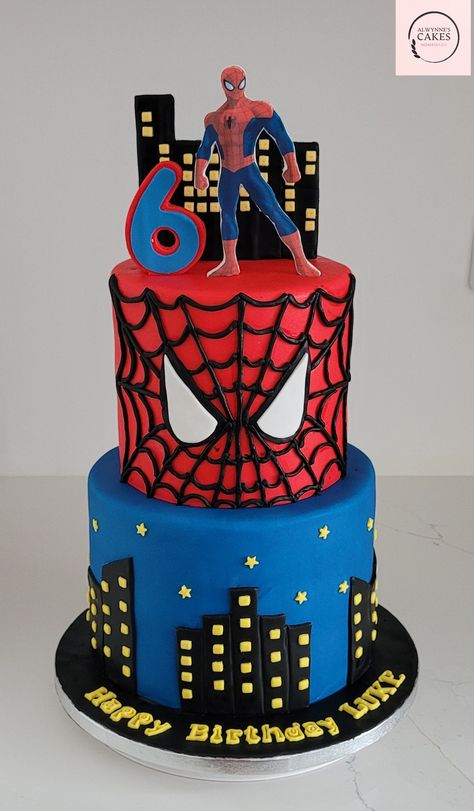 Cake Designs Birthday Spiderman, Spiderman Icing Cake, Spiderman Cake Ideas Spider Man 3rd Birthday, Spiderman Tier Cake, Spiderman Cake For Boys, Two Tier Spiderman Cake, Spiderman Cake 2 Tier, Spider Man Birthday Cakes For Boys, Kue Tart Spiderman