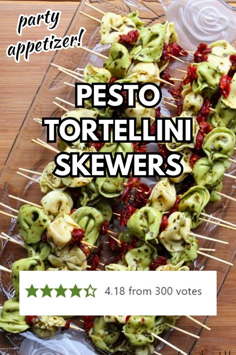 So simple but an impressive appetizer. Quick cooking tortellini is tossed in your favorite pesto sauce and threaded on skewers with jarred sun dried tomato. Can be altered to your own tastes and add some cheese or pepperoni etc. Great for a summer appetizer or any holiday party. Pesto Skewers, Tortellini Skewers Appetizers, Dinner Ideas Appetizers, Pesto Tortellini Skewers, Pesto Appetizers, Holiday Appetizers Thanksgiving, Pasta Appetizers, Tortellini Skewers, Holiday Appetizers Christmas