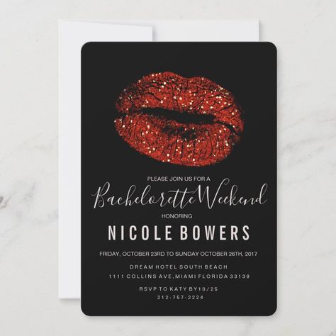 Red Lips Bachelorette Weekend Itinerary Invitation  Zazzle Red Birthday Theme Woman, Birthday Weekend Itinerary, Red Glitter Lips, Itinerary Invitation, Bachelor Party Invitations, Valentine Invitations, Red Birthday Party, Bachelorette Weekend Itinerary, Bachelorette Bachelor Party