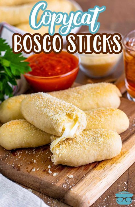 Bosco Sticks Recipe, Bosco Sticks, Fancy Snacks, Bread Items, Pizza Cupcakes, Delicious Sides, Cafeteria Food, Cheese Butter, Country Cook