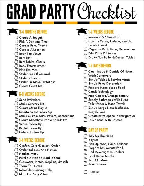 Graduation Party Checklist, High School Graduation Party Decorations, College Grad Party, Outdoor Graduation Parties, Outdoor Graduation, Party Planning Checklist, Senior Graduation Party, Boy Graduation, Graduation Party Foods