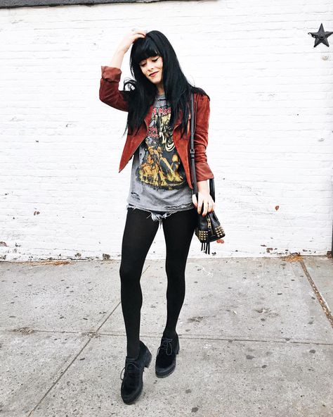 Rocker Outfit, Emo Dresses, Witchy Fashion, Velvet Shoes, Velvet Shirt, Band Shirt, Shirt Dress Style, City Living, I Love A