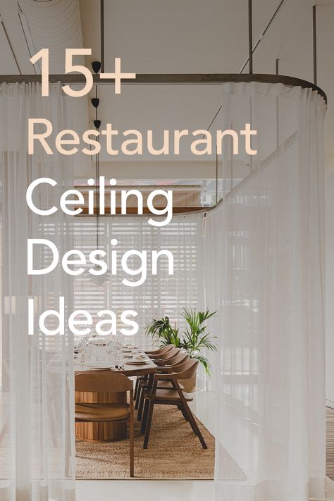 A blog article with 19 examples of restaurant ceiling design ideas Open Ceiling Restaurant, Small Restaurant Interior Design Modern, Cafe Lighting Ideas, Restaurant Ceiling Ideas, Restaurant Ceiling Design, Restaurant Interior Design Creative, Restaurant Interior Design Modern, Small Restaurant Interior, Restaurant Lighting Design