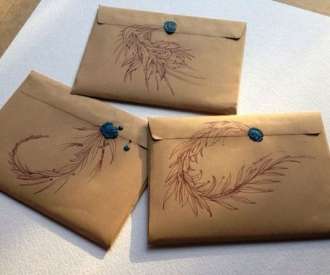 Like the creative use of brown ink on brown paper with added wax seal. Carne Griffiths, Snail Mail Envelopes, Snail Mail Art, Mail Art Envelopes, Going Postal, Decorated Envelopes, Brown Paper Packages, Pen Pals, Envelope Art