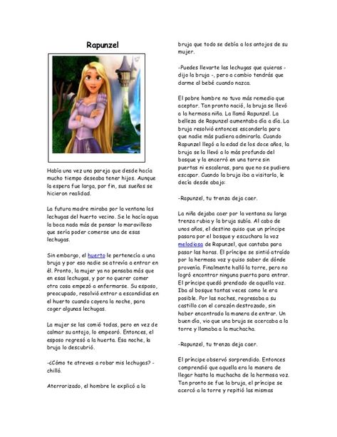 Rapunzel cuento con_hipervinculos_ Spanish Reading, Faded Hair, Rapunzel, Disney, Hair