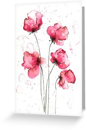 4" x 6" cards for every occasion. Digitally printed on heavyweight stock. Uncoated blank interior provides a superior writing surface. Comes with a kraft envelope. Additional sizes are available. Unique hand-painted watercolor featuring loose pink flowers. Bouquet Greeting Card, Poppy Flower Painting, Abstract Watercolor Flower, Loose Watercolor Paintings, Loose Watercolor Flowers, Watercolor Autumn Leaves, Whimsical Art Paintings, Watercolor Postcard, Hand Painted Card