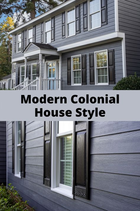 Discover how an exterior renovation with HardiePlank lap siding in Night Gray breathed new life into this Colonial-style house. Vinyl Siding Ideas Exterior Colonial, Colonial House Exterior Renovation, Dark Grey Colonial House Exterior, Exterior House Colors For Colonial Homes, Siding Colors For Colonial Houses, Remodel Colonial Home Exterior, Colonial House Modern Makeover, Colonial House Siding Ideas, Exterior Colonial Makeover