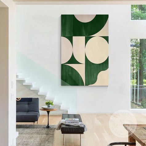 Green Beige Geometric Painting on Canvas Minimalist Painting - Etsy Australia