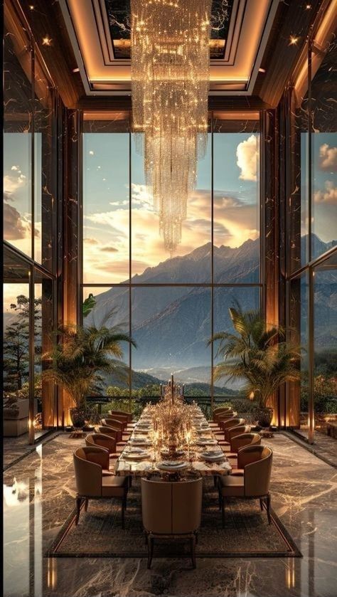 Big Luxury Dining Room, Mansion Kitchen Luxury Modern, Luxurious Mansions Interior, Penthouse Aesthetic, Dining Room Luxury, Mansion Kitchen, Castle House Design, Casa Country, Luxury Penthouse