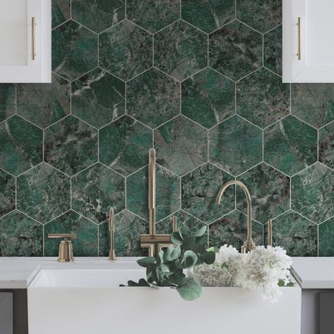 Green Hexagon Tile, Hexagon Backsplash, Hexagon Tile Floor, Mosaic Tile Sheets, Peel Stick Backsplash, Tiles Direct, Smart Tiles, Hexagon Tile, Traditional Tile