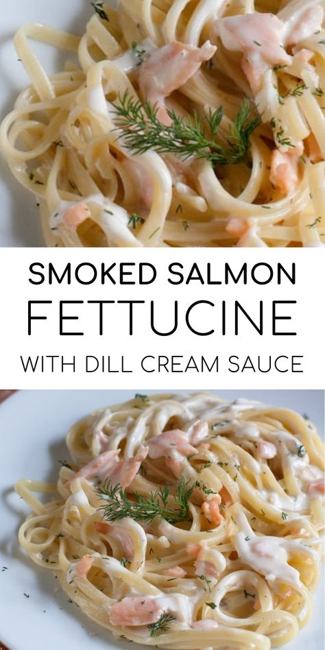 Salmon Fettucini Recipe, Pasta With Dill, Salmon Fettuccine, Pasta With Smoked Salmon, Holiday Seafood Recipes, Salmon With Cream Sauce, Dill Cream Sauce, Fettuccine Recipe, Smoked Salmon Pasta