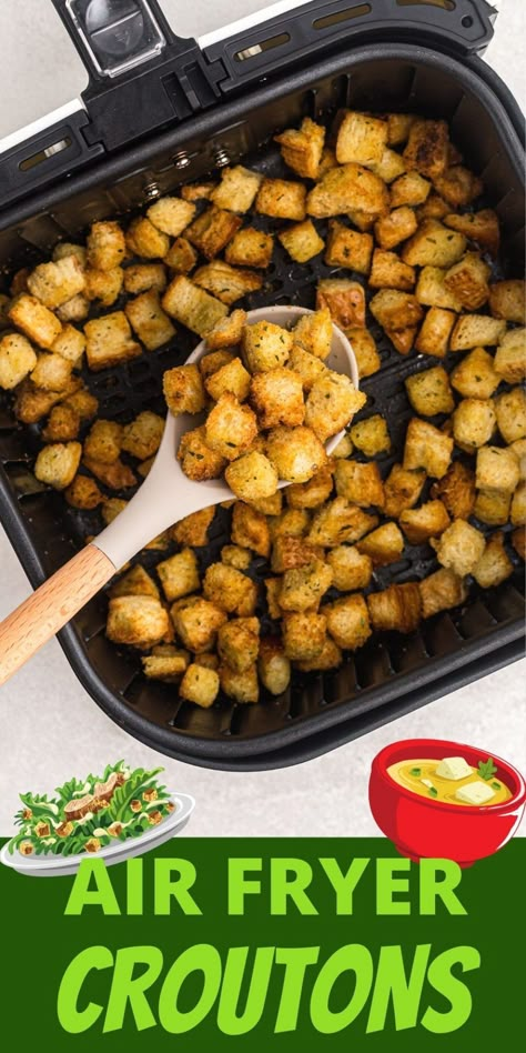 Air Fryer Croutons, Airfryer Recept, Air Fryer Recipes Snacks, Crouton Recipes, Cooks Air Fryer, Air Fryer Oven Recipes, Air Fry Recipes, Croutons Homemade, Air Fryer Dinner Recipes