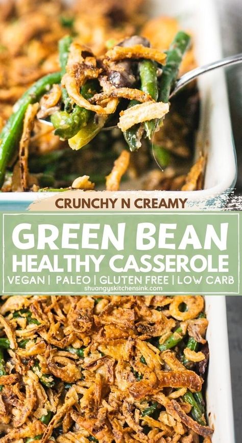 Casserole Healthy Easy, Dairy Free Thanksgiving Recipes, Gluten Free Green Bean Casserole, Homemade Mushroom Soup, Green Casserole, Dairy Free Thanksgiving, Healthy Green Bean Casserole, Healthy Green Beans, Casserole Healthy