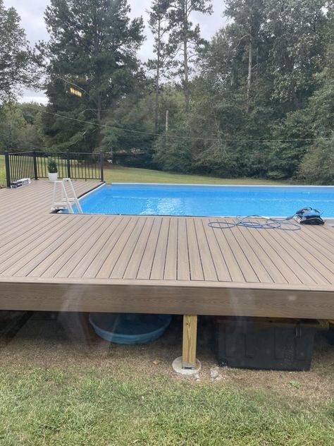 Building An Above Ground Pool Deck- Step By Step - House On Austin Square Above Ground Pool, Pool Decks For Above Ground Pools, Easy Pool Deck, Above Ground Pool With Deck, Semi Above Ground Pool, Rectangle Above Ground Pool, Ground Deck, Above Ground Pool Steps, Deck Step