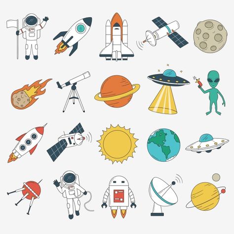 Saturn Illustration, Doodle Comic, Space Objects, Ship Vector, Space Icons, Moon Vector, Object Drawing, Up Book, Free Vector Graphics