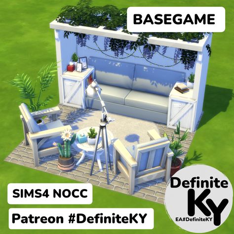 My works are 100% NOCC/ Mod-Free/ Functional in gameplay. ***Download from Patreon or EA gallery #DefiniteKY Sims 4 Base Game Backyard, Sims 4 Room Ideas No Cc Base Game, The Sims 4 Base Game House, Sims 4 Cc Backyard, Sims 4 Base Game Room Ideas, Sims 4 Base Game, Sims Interior, Sims Design, Seating Nook