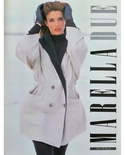 Stephanie Seymour for Marella, 1991 Stephanie Seymour, High Fashion Editorial, Beauty And Fashion, Editorial Fashion, High Fashion, Duster Coat, Versace, Porter, Models