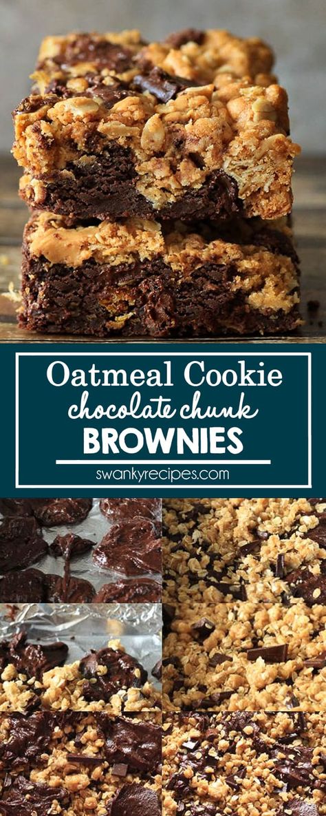 Peanut Butter Oatmeal Brownies, Oatmeal Brownies Bars, Chocolate Oatmeal Brownies, Oatmeal Brownies Recipe, Brownies Oatmeal, Oatmeal Brownies, Gf Bars, Brownie Oatmeal, Brookie Bars