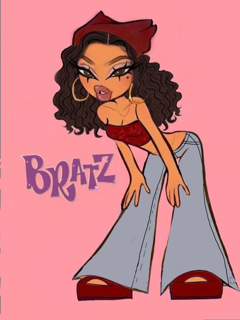 Bratz Morena, Disfraces Ideas, Curly Hair Cartoon, Black Bratz Doll, Bratz Doll Outfits, Brat Doll, Doll Drawing, Bratz Girls, Bratz Inspired Outfits