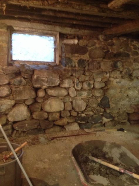 Stone Foundation Repair|Barn Foundation|Stone Wall Restoration Stone Basement Bar, Stone Foundation House, Michigan Basement Remodel, Stone Basement Remodel, Fieldstone Basement, Concrete Quotes, Pathway Diy, Stone Basement, Cobblestone Pathway