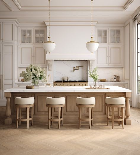 Cafehailee - Opulence in the kitchen 😍😍 Chicago Kitchen Design, Classic Kitchen Design Luxury, Classic Kitchen Interior, Kitchen Inspirations Luxury, Cream Kitchen Ideas, Modern French Kitchen, Modern French Interiors, Parisian Kitchen, Dining Room Renovation