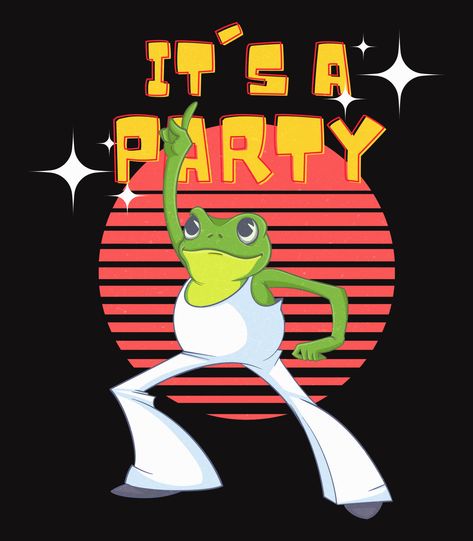 Disco Frog, Aesthetic Frog, Art Frog, Frog Drawing, Shirt Drawing, 30th Bday, Frog Art, Disco Party, Retro Aesthetic