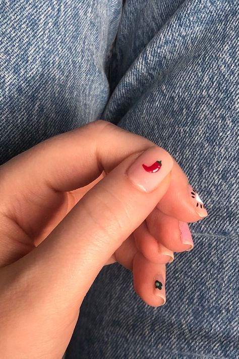 Chilli Pepper Nails, Chilli Nail Art, Chili Pepper Nails, Chilli Nails, Pepper Nails, Nail Inspo For Summer, Cool Nails, Square Nail, Nail Nail