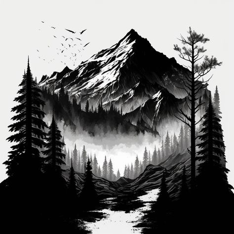 I will create tattoo design with midjourney ai Mountain Tattoo Sketch, Forest Theme Tattoo, Mountains Tattoo Design, Mountain Scene Tattoo, Mountain Sleeve Tattoo, Scenic Tattoo, Waterfall Tattoo, Tree Silhouette Tattoo, Berg Tattoo