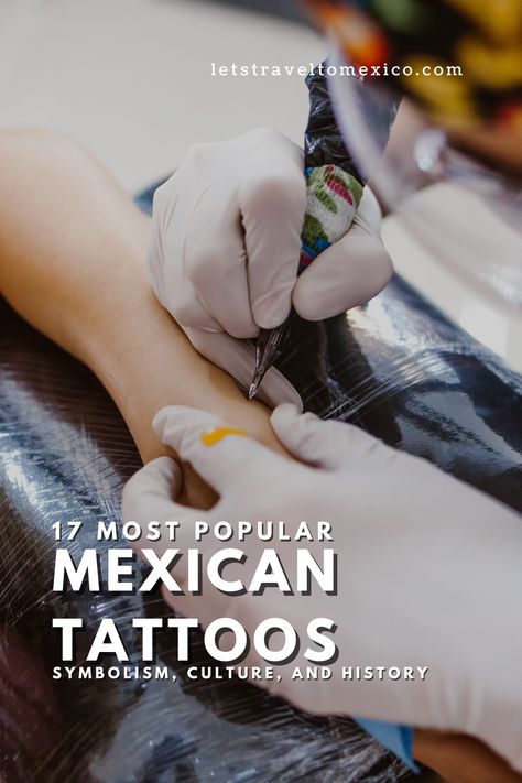 An artist showing the process of making a tattoo. Mexico Culture Tattoo, Mexican History Tattoos, Mexican Saying Tattoos, Mexican Western Tattoo, Spain Tattoos For Women, Cenote Tattoo, Mexican Small Tattoos, Oaxacan Tattoo, Mexican Couple Tattoos