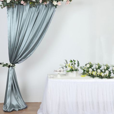 Blue Curtain Backdrop, Satin Backdrop, Satin Curtains, Pipe And Drape Backdrop, Sequin Backdrop, Curtain Backdrops, Pipe And Drape, Event Backdrop, Blue Curtains