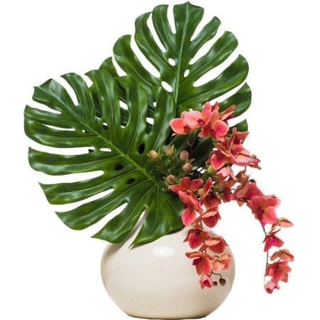 Leaf Arrangements Floral Design, Flower Arrangements Ideas, Leaf Ideas, Faux Orchid, Arreglos Ikebana, Orchid Flower Arrangements, Modern Floral Arrangements, Tropical Floral Arrangements, Tropical Flower Arrangements