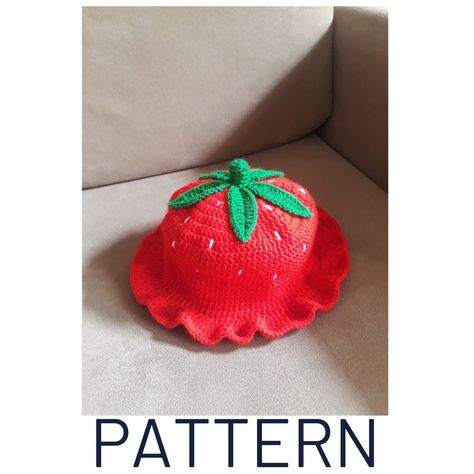 And finally, I completed the pattern of everyones favorite red strawberry bucket hat. If you are new to this hobby, the pattern is suitable for you and it is explained in plain language. I hope you have a lot of fun doing it. This is a digital product and not a physical product. After the purchase, Strawberry Bucket Hat, Plain Language, Fruit Crochet, Swirl Hat, Crochet Things, Cute Fruit, Red Strawberry, Handmade Hat, Crochet Handmade