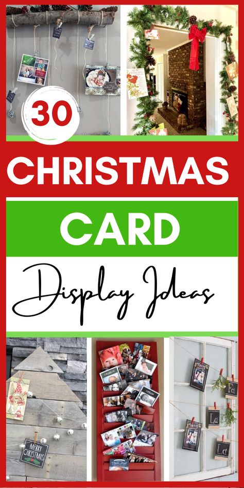 Xmas Card Display Ideas, Displaying Greeting Cards, Ideas For Displaying Christmas Cards, How To Display Holiday Cards, Creative Ways To Display Christmas Cards, Display Holiday Cards, Ideas To Display Christmas Cards, Vintage Christmas Card Display, Ways To Hang Christmas Cards