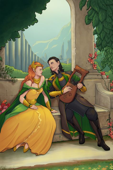 Loki and Sigyn, by the great Shanigrim Sigyn Goddess, Loki Ships, Sigyn Marvel, Loki Mythology, Mcu Comics, Loki And Sigyn, Loki God, Loki Tv, Marvel Loki