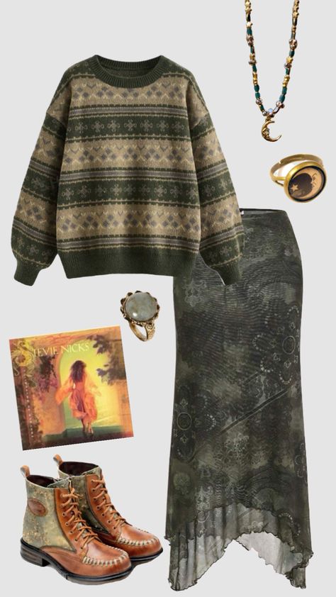 Whimsigoth earthy outfit #outfitinspo #vintage #whimsigoth #whimsy #stevienicks Whimsy Twee Fashion, Winter Earthy Outfits, Whimsy Outfit, Whimsigoth Plus Size, Whimsy Goth Outfit, Whimsigoth Winter, Whimsigoth Outfits, Whimsical Outfit, Thrift Manifestation