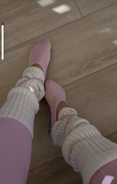 Pilates Shoes, Ballet Leg Warmers, Doc Martens Mary Janes, Long Leg Warmers, Pink Lip Gloss, Yoga Dance, Everything Pink, Stirrups, Knitting Girls